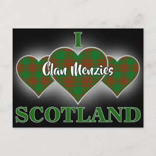 Postal Clan Menzies I Love Scotland Red and Green Tartán