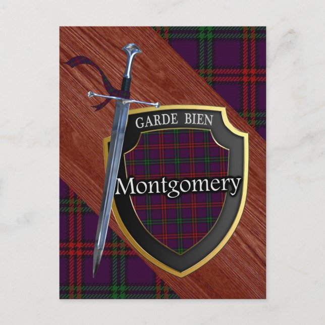 Postal Clan Montgomery Tartan Sword & Shield (Anverso)