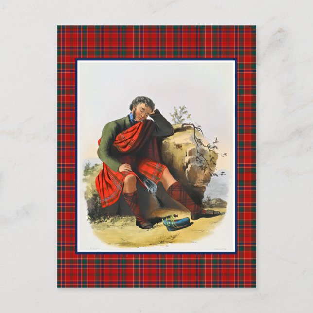 Postal Clan Munro Vintage Ilustracion Tartán Frame (Anverso)