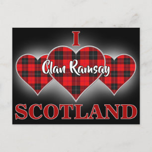 Postal Clan Ramsay I Love Scotland Red and Black Tartán