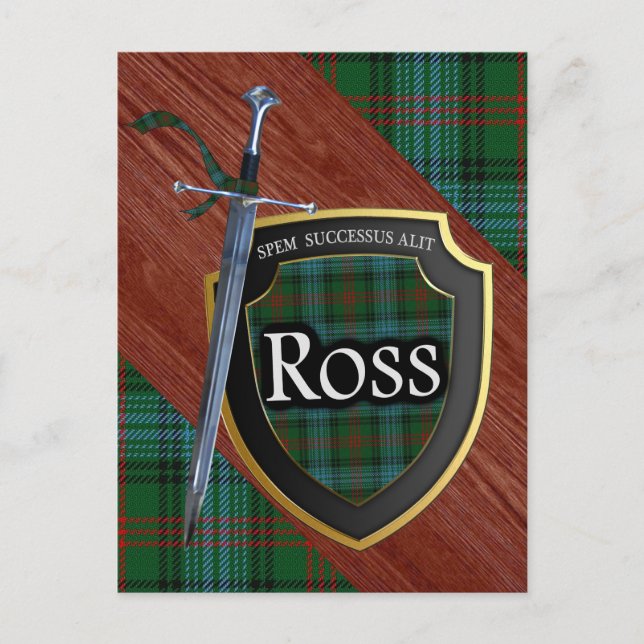 Postal Clan Ross Tartan Sword & Shield (Anverso)