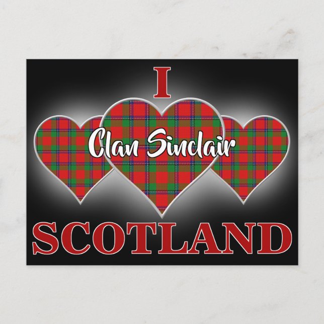 Postal Clan Sinclair I Love Scotland Tartan Heart (Anverso)