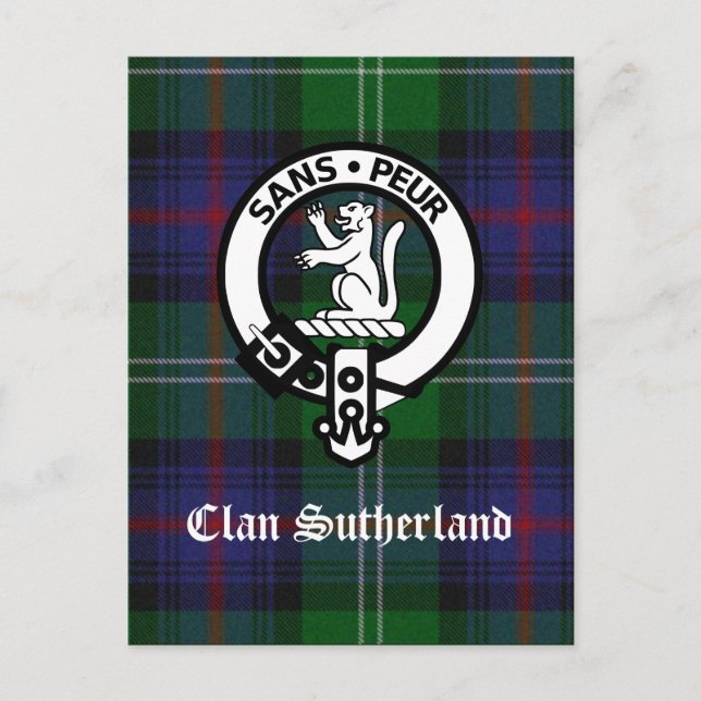 Postal Clan Sutherland Escudo y Tartan Postcard (Anverso)