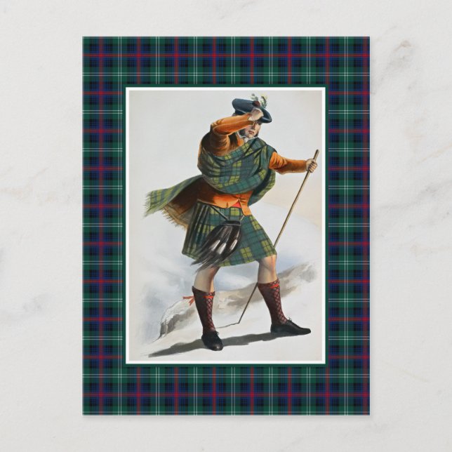 Postal Clan Sutherland Vintage Ilustracion Tartán Frame (Anverso)