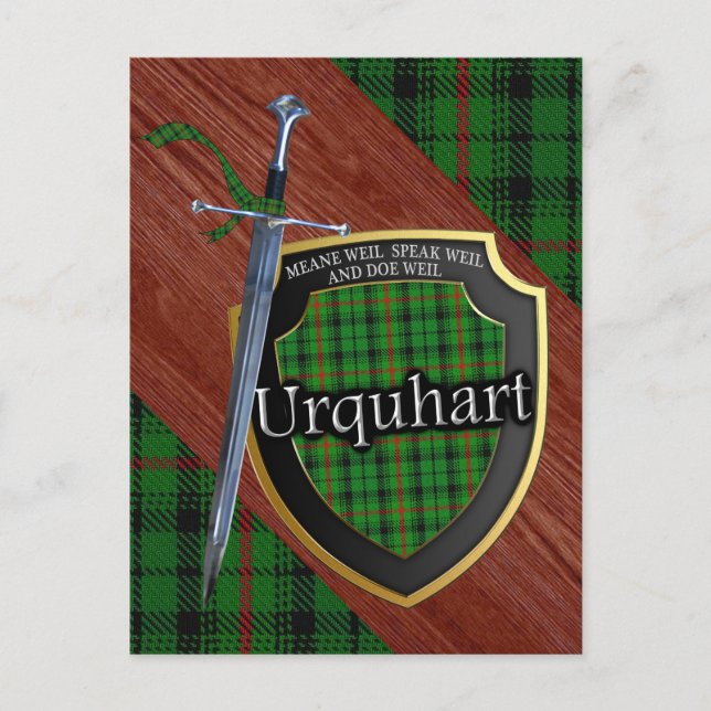 Postal Clan Urquhart Tartan Sword & Shield (Anverso)