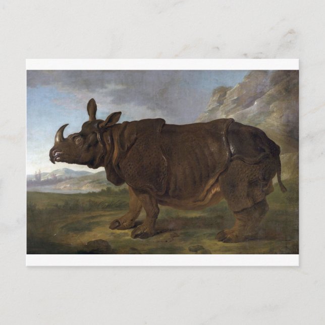 Postal Clara el rinoceronte por Jean-Baptiste Oudry (Anverso)