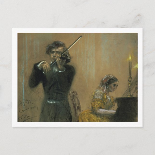 Postal Clara Schumann (1819-96) y un violinista, 1854 (PA (Anverso)