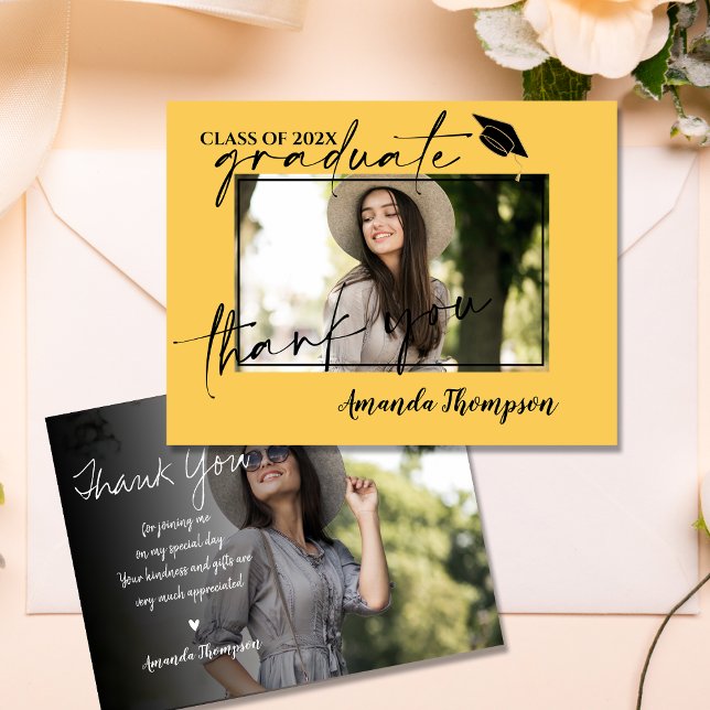 Postal Clase Amarilla Graduación 2025 Foto Gracias (Yellow Class of 2025 Graduation Photo Thank You Postcard)