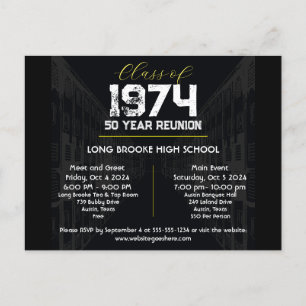 Postal Clase de 1974 50 años Reunión escolar de 50 años