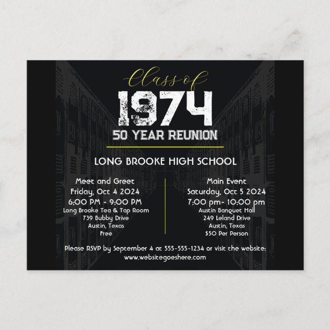 Postal Clase de 1974 50 años Reunión escolar de 50 años (Anverso)