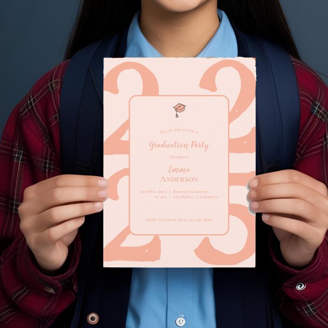 Postal Clase de 2025 Elegante Partido de Graduación Minim (Class of 2025 Elegant Minimalist Graduation Party Invitation Postcard)