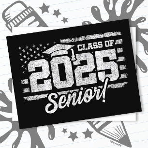 Postal Clase de 2025 Graduación Bandera Americana Senior 