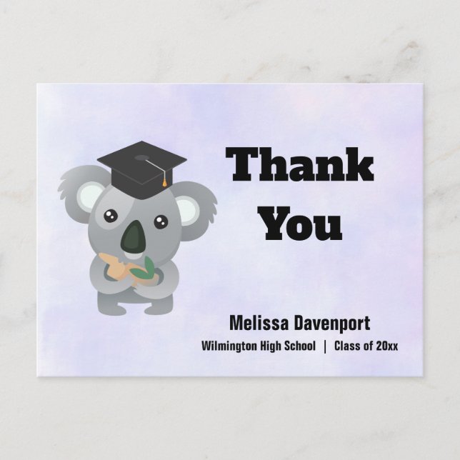 Postal Clase de 20xx Oso Koala en Graduación Gracias (Anverso)