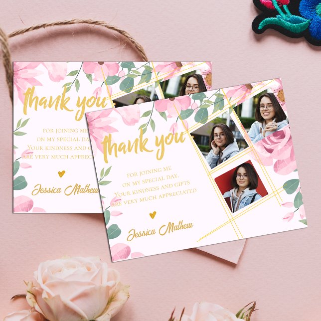 Postal Clase de Graduación Multifoto 2025 Gracias (Class of 2025 Multi Photo Graduation Thank you Postcard)