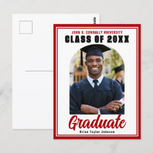 Postal Clase de Graduación Roja 2025 Foto Graduado Modern