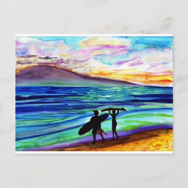 Postal Clase de surf por la tarde Lahaina (Anverso)