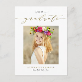Postal Clase Gold Whimsical Script de Graduación 2023
