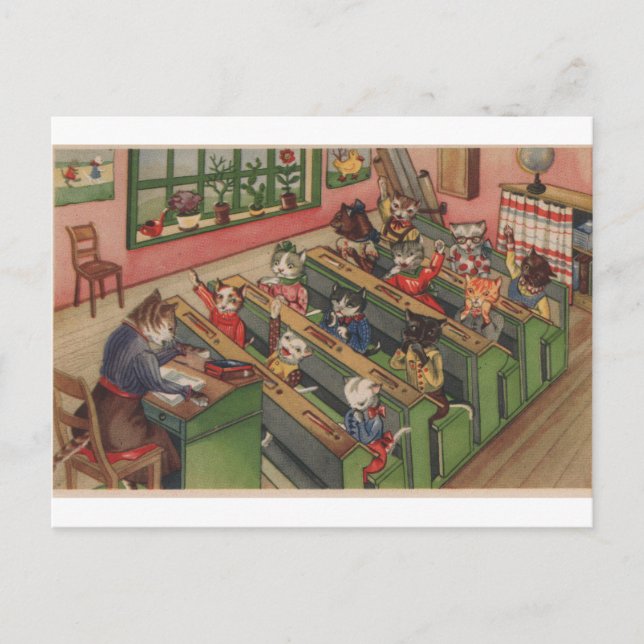 Postal Clase llena de gatos, de vuelta a la escuela (Anverso)