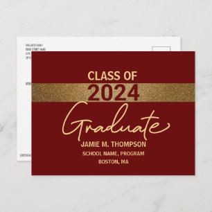 Postal Clase Personalizado de oro de Borgoña de 2024 Grad