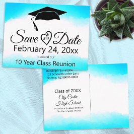 Postal Clase Reunión de color de agua azul Guardar la eti