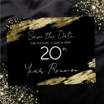 Postal Clase Reunión Negro y Gold Elegante<br><div class="desc">Elegante diseño de salpicaduras de Relieve metalizado dorado Faux. Todo el texto es ajustable y fácil de cambiar para sus propias necesidades fiestas. Guarda las postales de la reunión de clase Date. negro y dorado,  elegante,  elegante,  con guión,  moderno,  moderno,  moderno,  personalizado.</div>