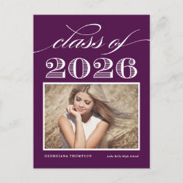 Postal Clase Vintage 2026 Foto de Graduación Morada