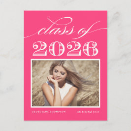 Postal Clase vintage de 2026 Foto de graduación Rosa Bril