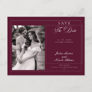 Postal Clásica Caligrafía Burgundy Foto Save The Date