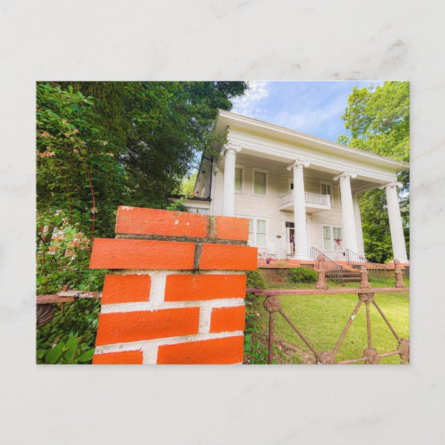 Postal Clásica casa blanca sureña con columnas (Anverso)