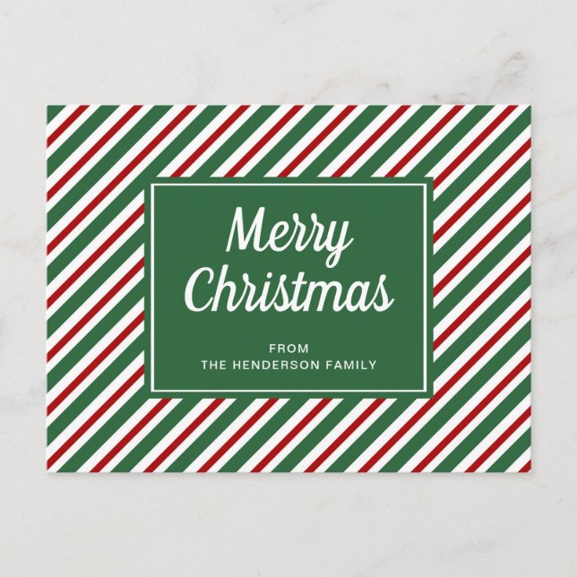 Postal Clásica Fiesta Verde Y Rojo Feliz Navidad (Anverso)