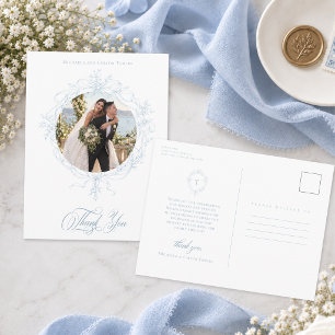 Postal Clásica foto de boda con corona floral vintage azu