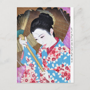 Postal Clásica japonesa de Guay oriental con paraguas