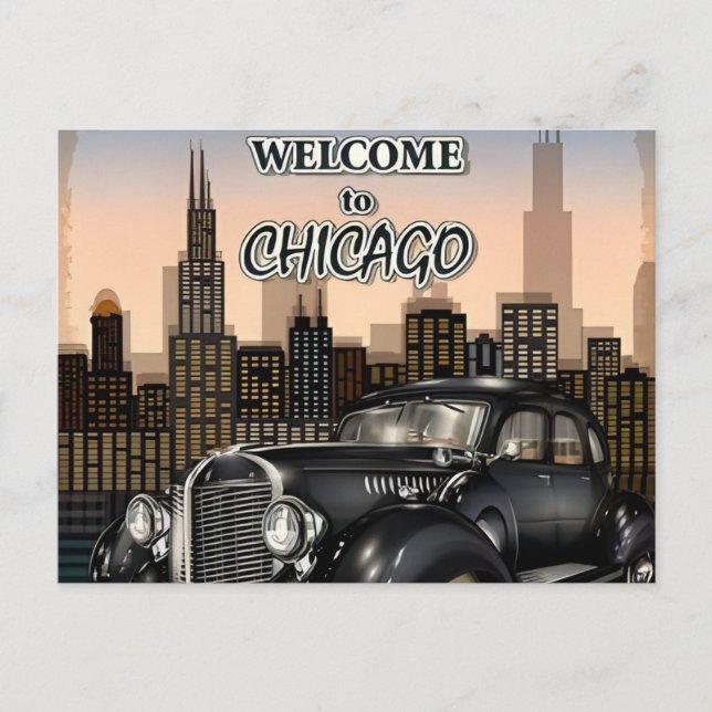 Postal Clásica silueta de la ciudad de Chicago Illinois V (Anverso)