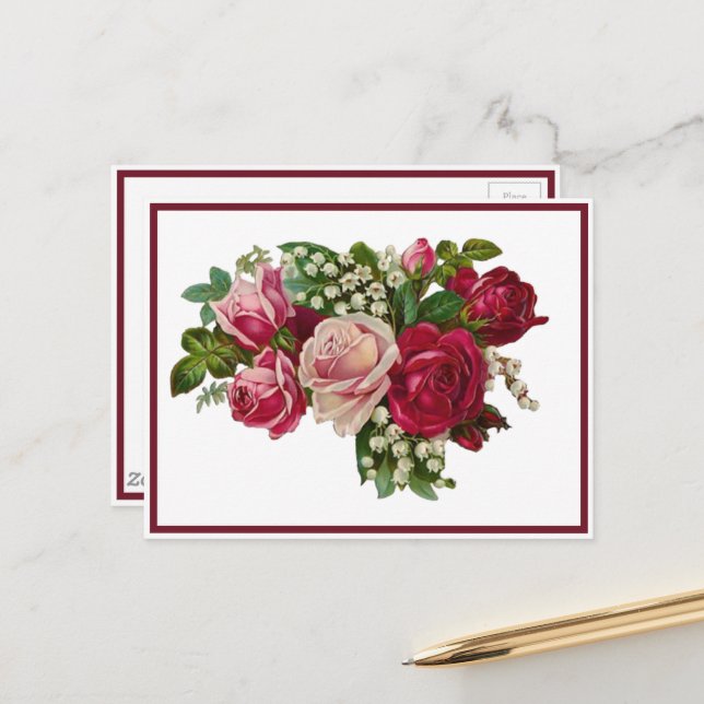 Postal Clásicas Rosas Victorianas Romance Lirio del Valle (Anverso/Reverso In Situ)