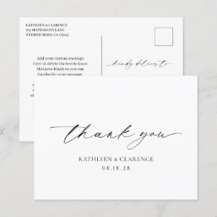 Postal Clásico agradecimiento de boda elegante en blanco 