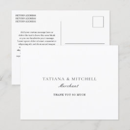 Postal Clásico agradecimiento de boda elegante en blanco