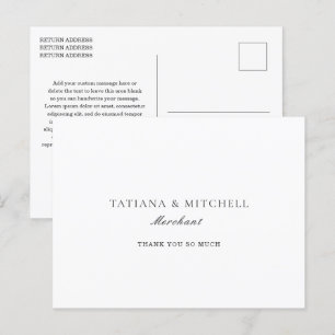 Postal Clásico agradecimiento de boda elegante en blanco 