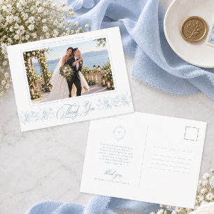 Postal Clásico Agradecimiento de Foto de Boda Vintage Azu