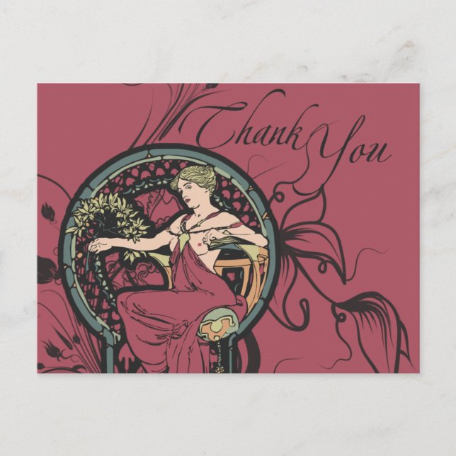 Postal Clásico Alphonse Mucha Gracias Cartas (Anverso)