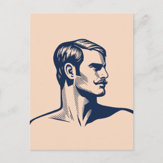 Postal Clásico Apuesto – Arte de Linóleo Minimalista Auda
