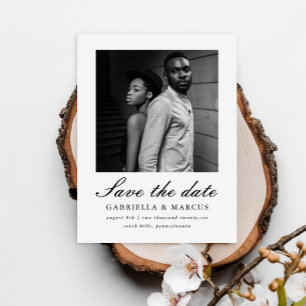 Postal Clásico Black Two Photo Wedding Save the Date