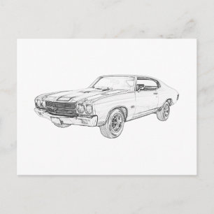 Postal Clásico Chevy Chevelle Muscular Car Negro y Blanco