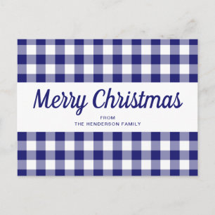 Postal Clásico Cuadro Azul Feliz Navidad