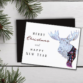 Postal Clásico de agua Moose Feliz Navidad Año Nuevo