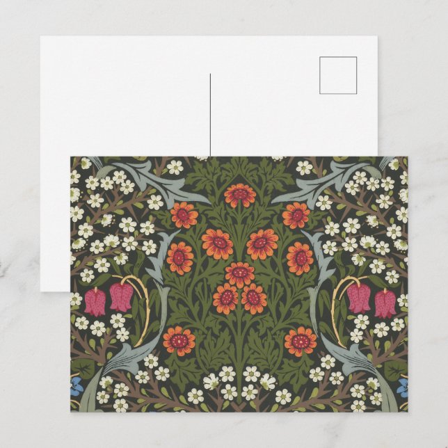 Postal Clásico de flores de jardín William Morris Blackth (Anverso / Reverso)