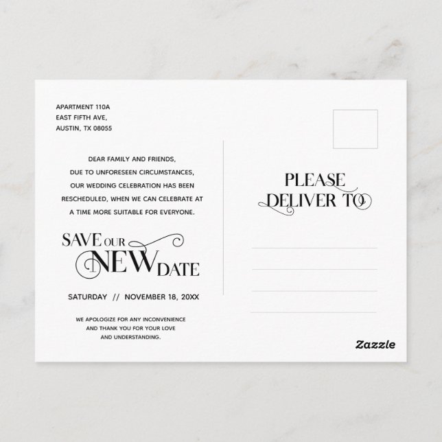 Postal Clásico elegante, el amor es paciente, posposición (Reverso)