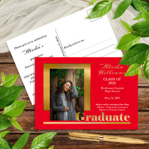 Postal Clásico Elegante Graduado De Texto De Oro 1 Foto R