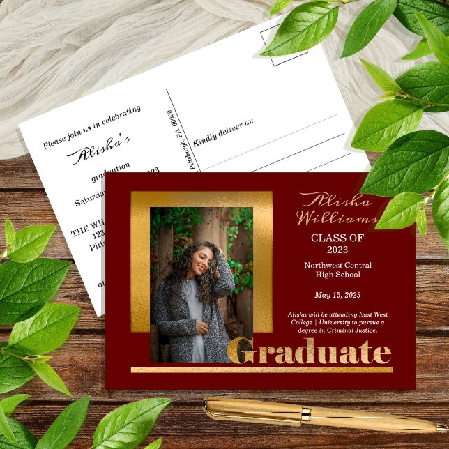 Postal Clásico Elegante Graduado de Texto de Oro 1 Marrón (Subido por el creador)