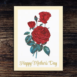 Postal Clásico elegante rojo vintage Roses el Día de la M