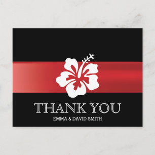 Postal Clásico Hibiscus Red Ribbon Boda Gracias